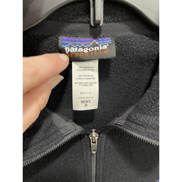 Patagonia Men's Medium Fleece Synchilla Pullover Black Half Zip Front Pocket - Picture 4 of 5